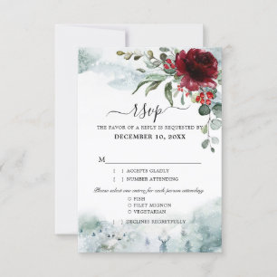 Tarjeta De Confirmación De Asistencia Borgoña Floral Winter boda