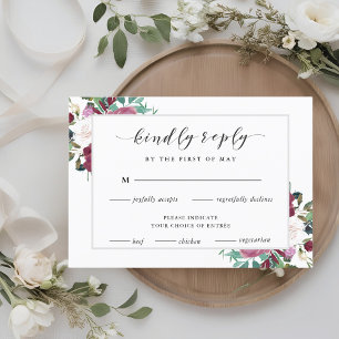 Tarjeta De Confirmación De Asistencia Borgoña Red Blooms Boho Wedding Elección de la com