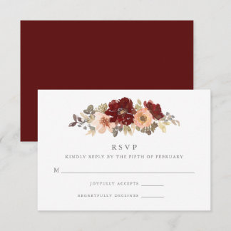 Tarjeta De Confirmación De Asistencia Borgoña y Boda floral de Peach