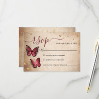 Borgoña y mariposa dorada elegante Boda