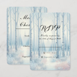 Tarjeta De Confirmación De Asistencia Bosque de abedul azul escarchado de boda