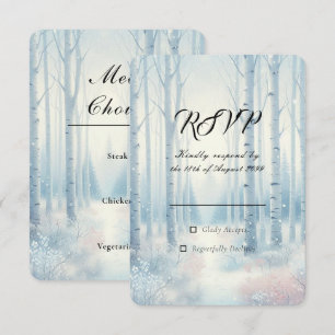 Tarjeta De Confirmación De Asistencia Bosque de abedul azul escarchado de boda