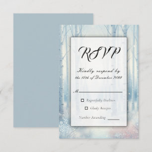 Tarjeta De Confirmación De Asistencia Bosque de abedul azul escarchado de boda