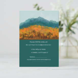 Tarjeta De Confirmación De Asistencia Bosque de árboles de otoño Montaña azul Acuarela