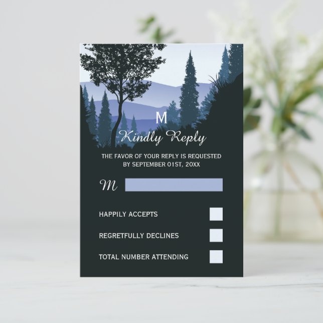 Tarjeta De Confirmación De Asistencia Bosque de bosques azules, Boda ruso (Anverso de pie)
