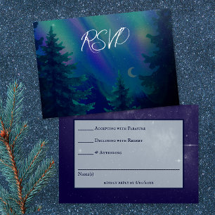 Tarjeta De Confirmación De Asistencia Bosque de las Luces del Norte Momento Mágico Boda 