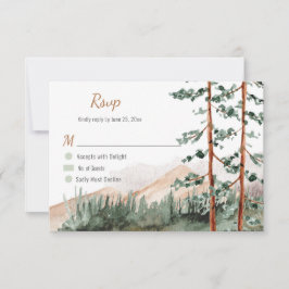 Tarjeta De Confirmación De Asistencia Bosque Montañoso Rústico Pinos Abetos Árboles Boda