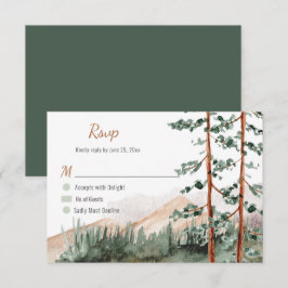 Tarjeta De Confirmación De Asistencia Bosque Montañoso Rústico Pinos Abetos Árboles Boda