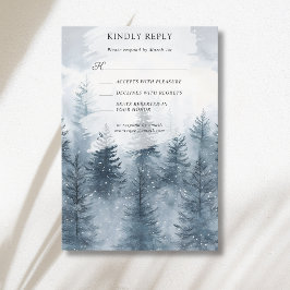 Tarjeta De Confirmación De Asistencia Bosque Nevado Montaña Acuarela Boda