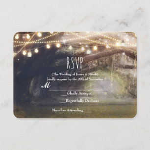 Tarjeta De Confirmación De Asistencia Bosque Rústico Luces del Bosque Encantado Boda RSV