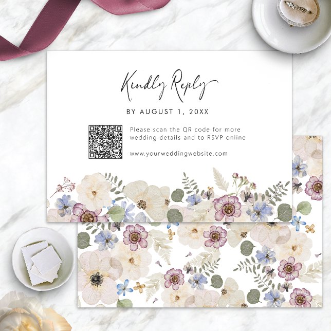 Tarjeta De Confirmación De Asistencia Botánica floral moderna (Modern Floral Watercolor Botanical RSVP Card QR Code by Painted Paperie
)