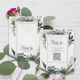 Tarjeta De Confirmación De Asistencia Botanical Sage Green QR Code Greenery Wedding