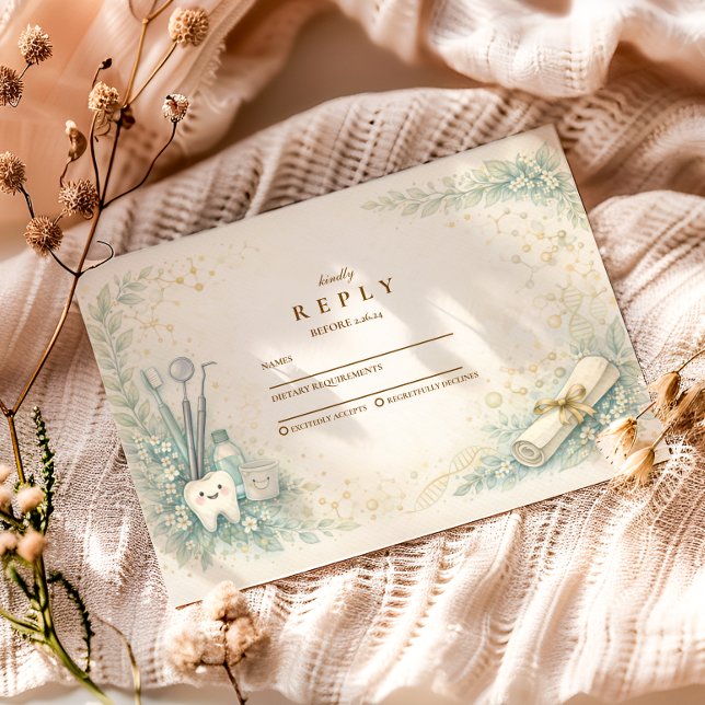 Tarjeta De Confirmación De Asistencia Botanical White Coat Dentist Graduation (Subido por el creador)