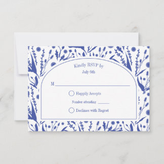 Tarjeta De Confirmación De Asistencia Botánicos clásicos elegantes en Boda azul