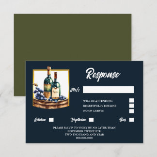 Tarjeta De Confirmación De Asistencia Botellas de vino uvas acuarela viña de bodega