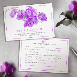 Tarjeta De Confirmación De Asistencia Bougainvillea acuarela morado boda blanco
