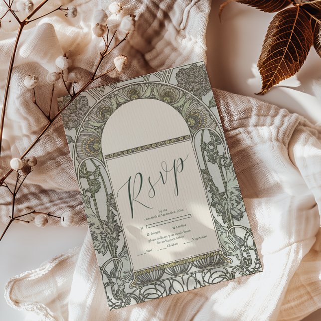 Tarjeta De Confirmación De Asistencia Bougainvillea Art Nouveau Mucha Boda (Subido por el creador)