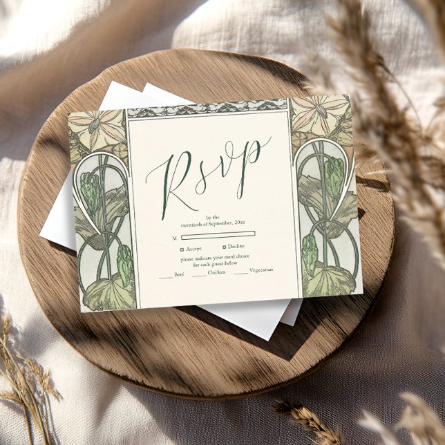Tarjeta De Confirmación De Asistencia Bougainvillea Art Nouveau Mucha Boda (Subido por el creador)