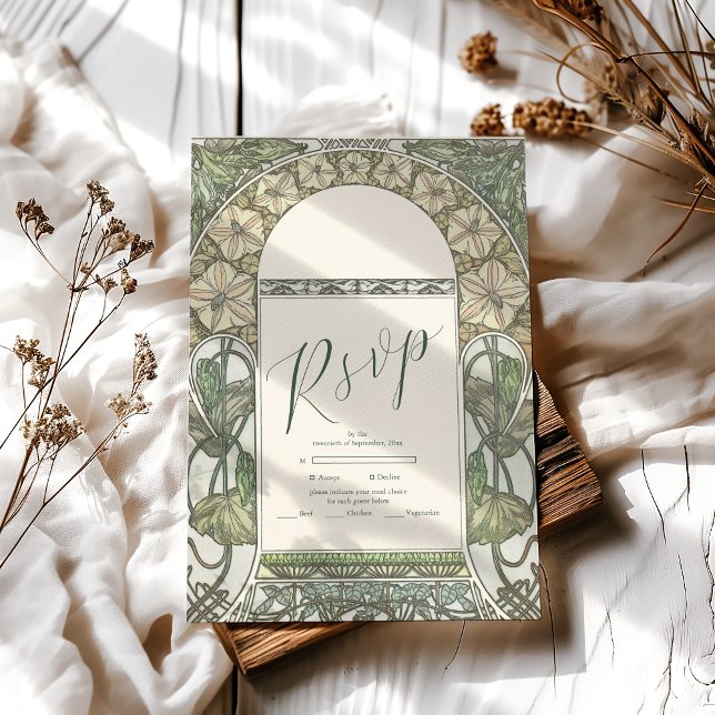 Tarjeta De Confirmación De Asistencia Bougainvillea Art Nouveau Mucha Boda (Subido por el creador)