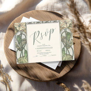 Tarjeta De Confirmación De Asistencia Bougainvillea Verde Art Nouveau Mucha Boda