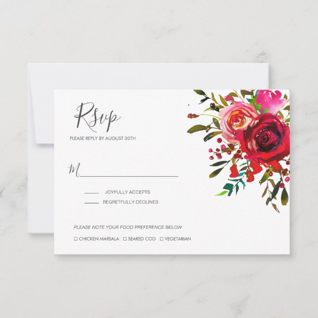 Tarjeta De Confirmación De Asistencia Bountiful Rosa Ruby Red Boda (Anverso)