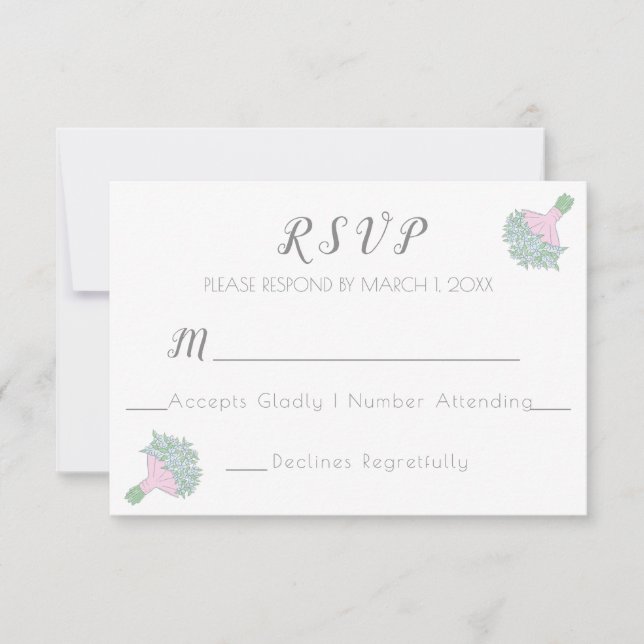 Tarjeta De Confirmación De Asistencia Bouquet Boda estilo olvida-yo-no-doodle (Anverso)