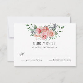 Tarjeta De Confirmación De Asistencia Bouquet floral de color azul y rosa simple