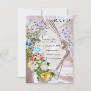 Tarjeta De Confirmación De Asistencia Bouquets de Rosas multicolores sobre texturas de s