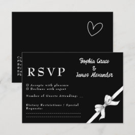 Tarjeta De Confirmación De Asistencia Bow negro y blanco | Boda elegante | Monocromo