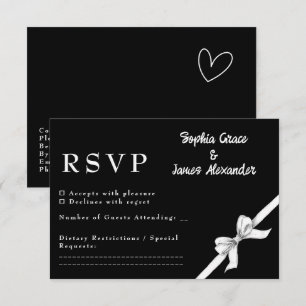 Tarjeta De Confirmación De Asistencia Bow negro y blanco   Boda elegante   Monocromo