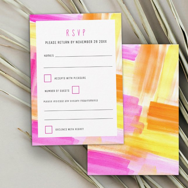 Tarjeta De Confirmación De Asistencia Bright abstract art pink yellow wedding (Subido por el creador)