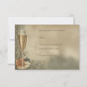 Tarjeta De Confirmación De Asistencia Brindis de Boda Floral de Champán de Pareja