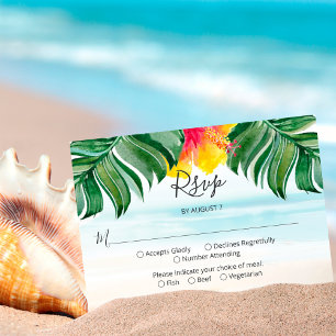 Tarjeta De Confirmación De Asistencia Brisa isleña   Boda de acuarela de playa tropical