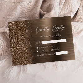 Tarjeta De Confirmación De Asistencia Bronze Brushed Metal Glitter Script Wedding