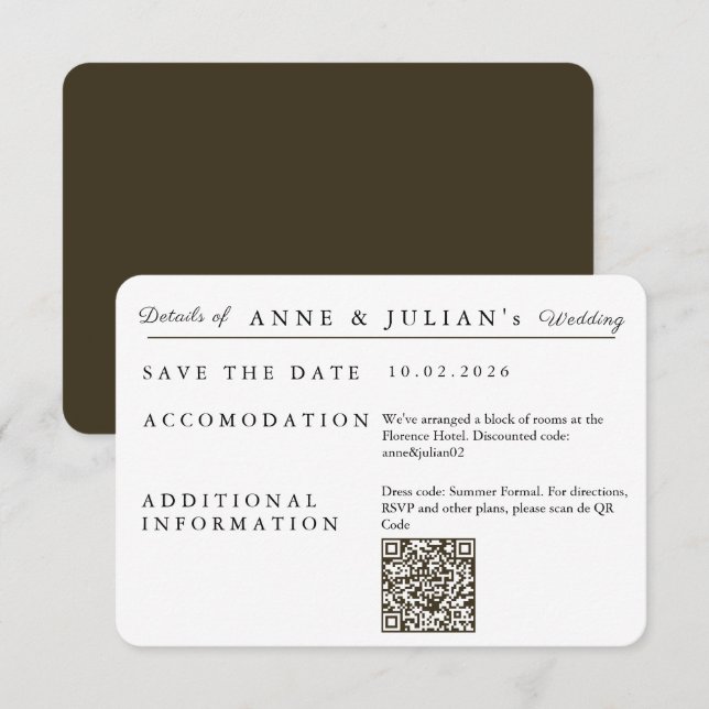 Tarjeta De Confirmación De Asistencia Brown Simple Wedding Invitation Details Card (Anverso / Reverso)