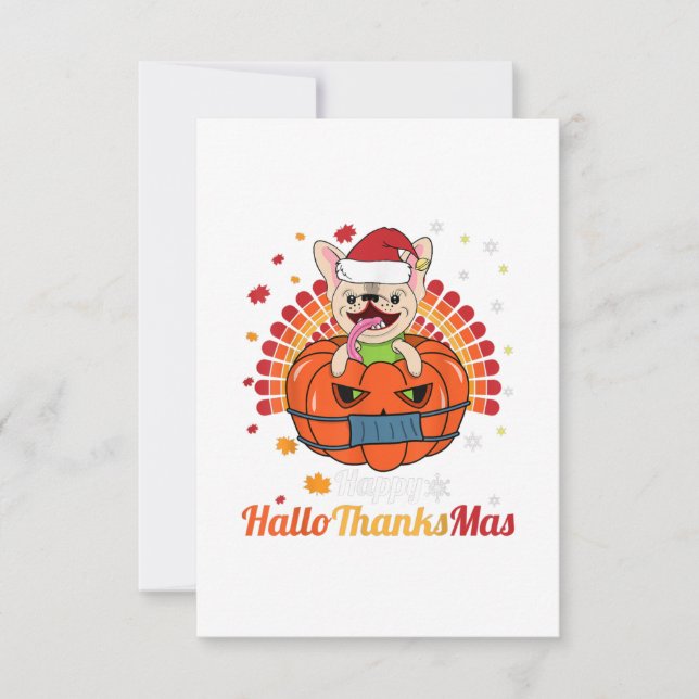 Tarjeta De Confirmación De Asistencia Bulldog francés Feliz HalloGraciasMas 2020 Perro C (Anverso)