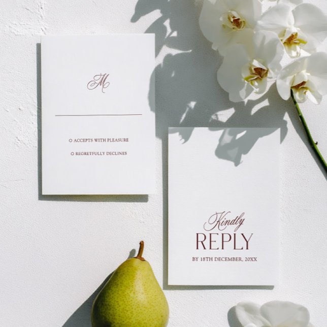 Tarjeta De Confirmación De Asistencia Burgindy & White Minimalist Wedding  (Burgindy & White Minimalist Wedding RSVP Card)