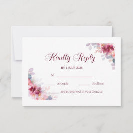 Tarjeta De Confirmación De Asistencia Burgundy Autumn Watercolor Floral Wedding