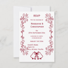 Tarjeta De Confirmación De Asistencia Burgundy Bells Scrollwork Boda de diseño
