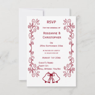 Tarjeta De Confirmación De Asistencia Burgundy Bells Scrollwork Boda de diseño