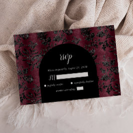 Tarjeta De Confirmación De Asistencia Burgundy Black Damask Arch Dark Moody Boda
