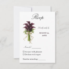 Tarjeta De Confirmación De Asistencia Burgundy Calla Lily Wedding Bouquet Ivory Ribbon 