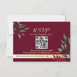 Tarjeta De Confirmación De Asistencia Burgundy Código QR Boda Caída