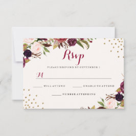 Tarjeta De Confirmación De Asistencia Burgundy Confetti Boda Floral