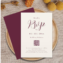 Tarjeta De Confirmación De Asistencia Burgundy Cream Elegant Script QR Code Boda