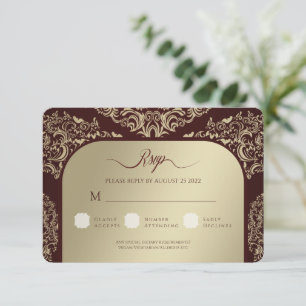 Tarjeta De Confirmación De Asistencia Burgundy Damask Wedding Gracias tarjeta de foto
