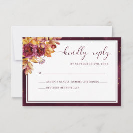 Tarjeta De Confirmación De Asistencia Burgundy Fall Floral Elegante Boda audaz