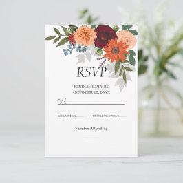 Tarjeta De Confirmación De Asistencia Burgundy Fall Garden Boda Floral