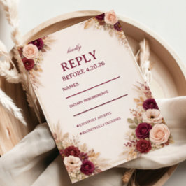 Tarjeta De Confirmación De Asistencia Burgundy Floral Elegant Response