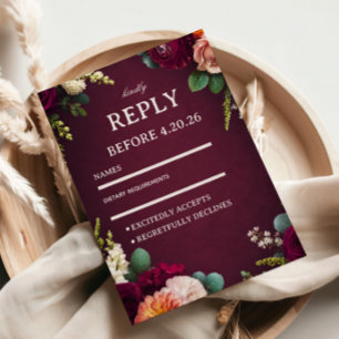 Tarjeta De Confirmación De Asistencia Burgundy Floral Elegante